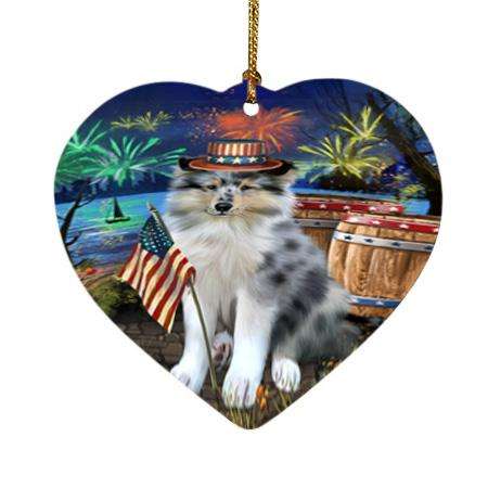 4th of July Independence Day Firework Rough Collie Dog Heart Christmas Ornament HPOR54064