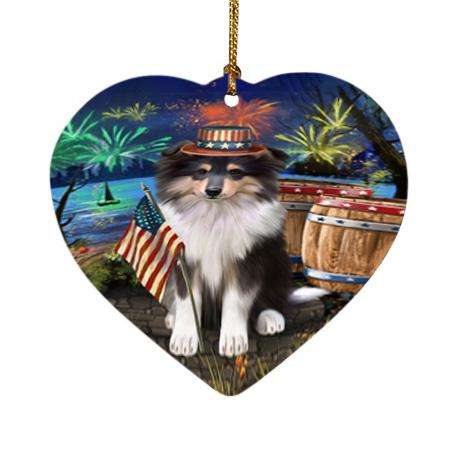4th of July Independence Day Firework Rough Collie Dog Heart Christmas Ornament HPOR54065