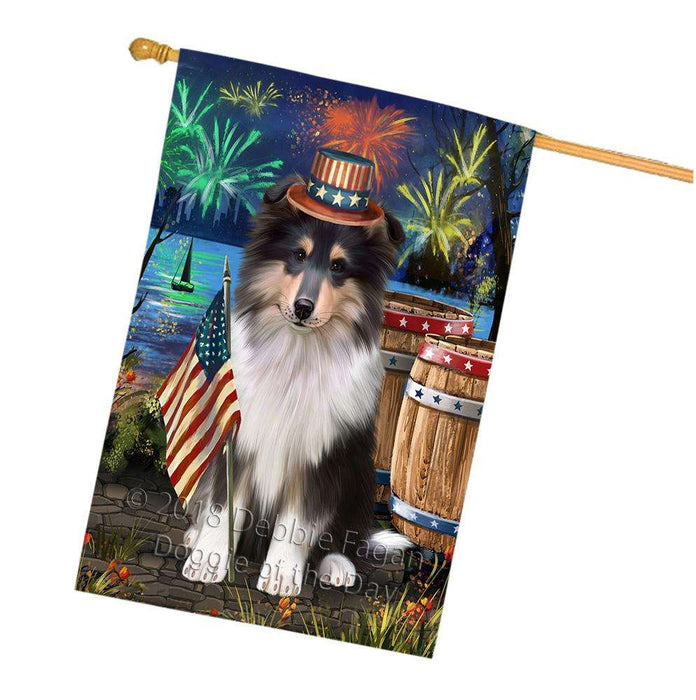 4th of July Independence Day Firework Rough Collie Dog House Flag FLG54263