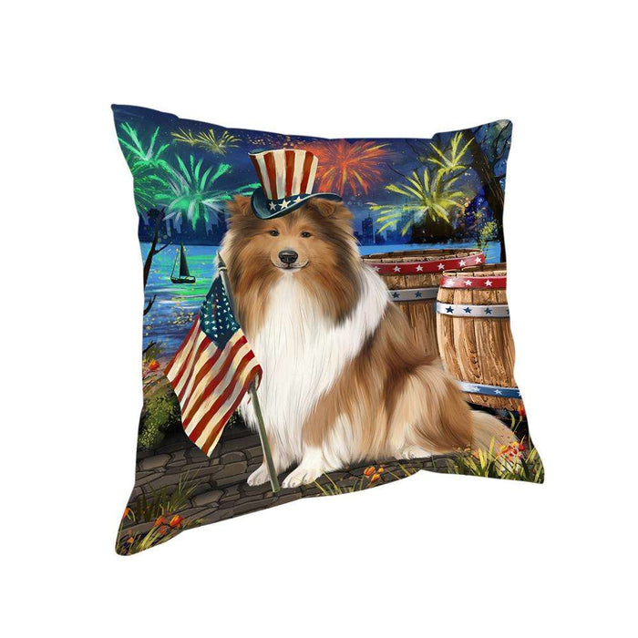4th of July Independence Day Firework Rough Collie Dog Pillow PIL72872