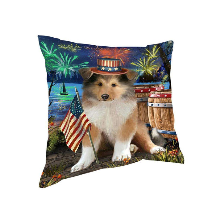 4th of July Independence Day Firework Rough Collie Dog Pillow PIL72876