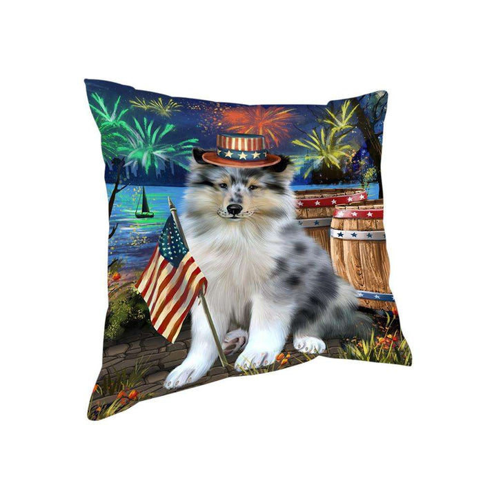 4th of July Independence Day Firework Rough Collie Dog Pillow PIL72880