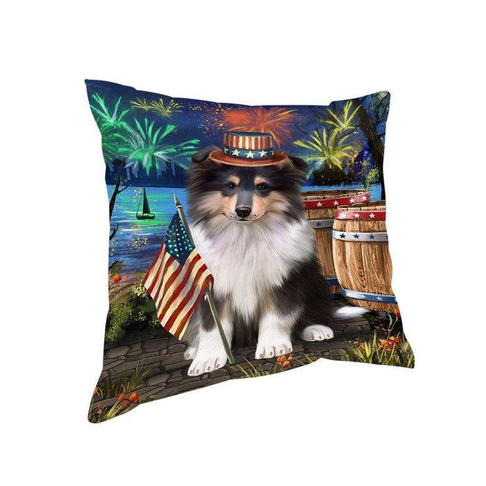 4th of July Independence Day Firework Rough Collie Dog Pillow PIL72884