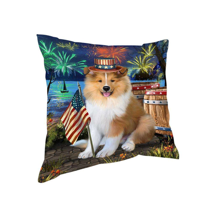 4th of July Independence Day Firework Rough Collie Dog Pillow PIL72888