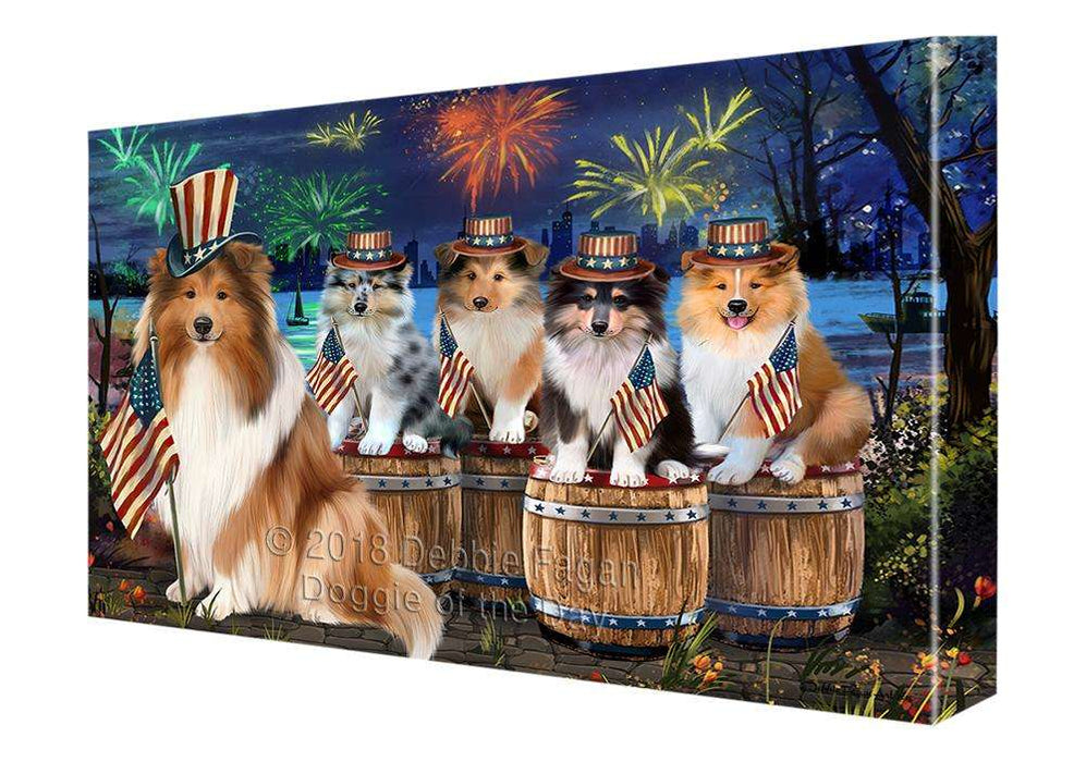 4th of July Independence Day Firework Rough Collies Dog Canvas Print Wall Art Décor CVS104867