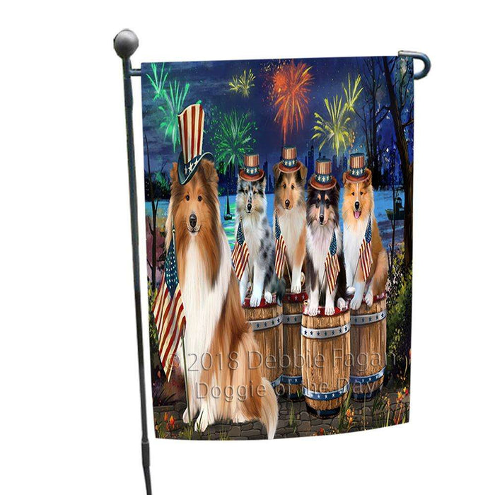 4th of July Independence Day Firework Rough Collies Dog Garden Flag GFLG54175