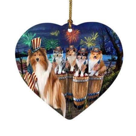 4th of July Independence Day Firework Rough Collies Dog Heart Christmas Ornament HPOR54113