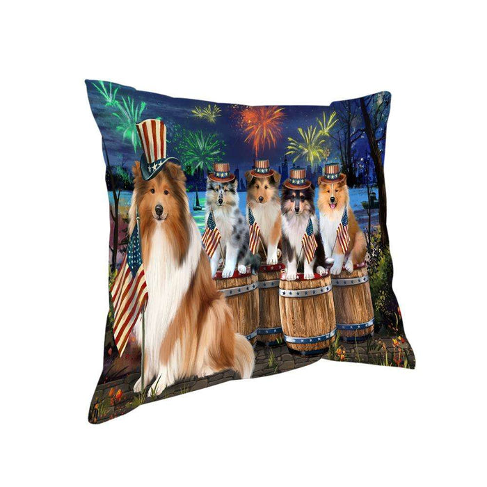 4th of July Independence Day Firework Rough Collies Dog Pillow PIL73076