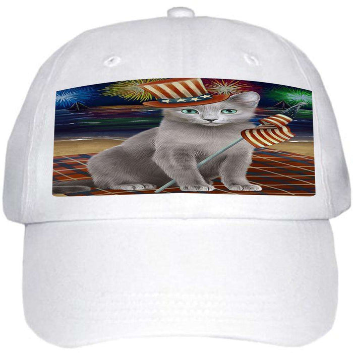 4th of July Independence Day Firework Russian Blue Cat Ball Hat Cap HAT60072