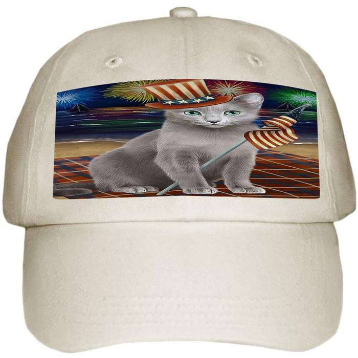 4th of July Independence Day Firework Russian Blue Cat Ball Hat Cap HAT60072