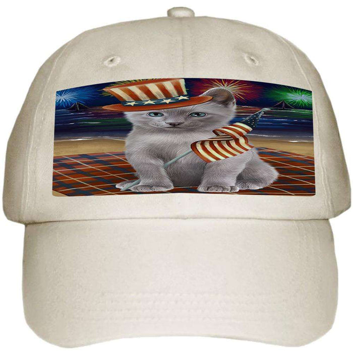 4th of July Independence Day Firework Russian Blue Cat Ball Hat Cap HAT60078