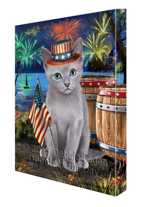 4th of July Independence Day Firework Russian Blue Cat Canvas Print Wall Art Décor CVS104462