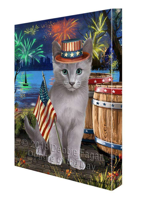 4th of July Independence Day Firework Russian Blue Cat Canvas Print Wall Art Décor CVS104489