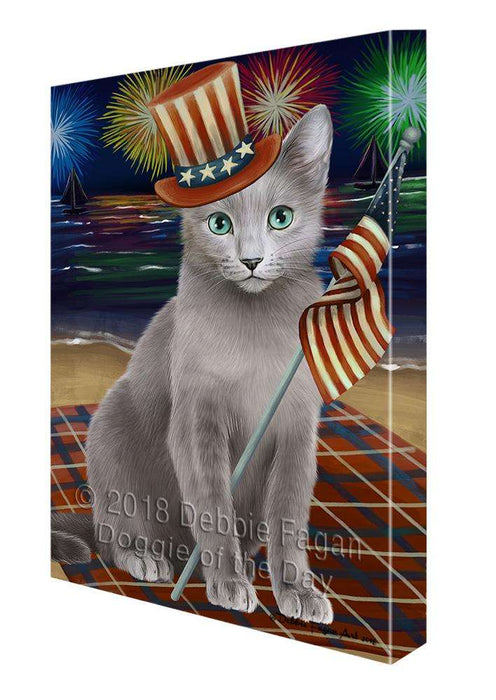4th of July Independence Day Firework Russian Blue Cat Canvas Print Wall Art Décor CVS85814