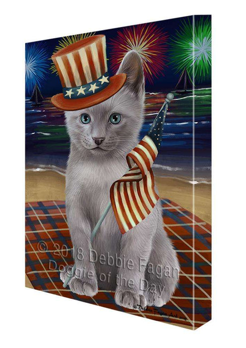 4th of July Independence Day Firework Russian Blue Cat Canvas Print Wall Art Décor CVS85832