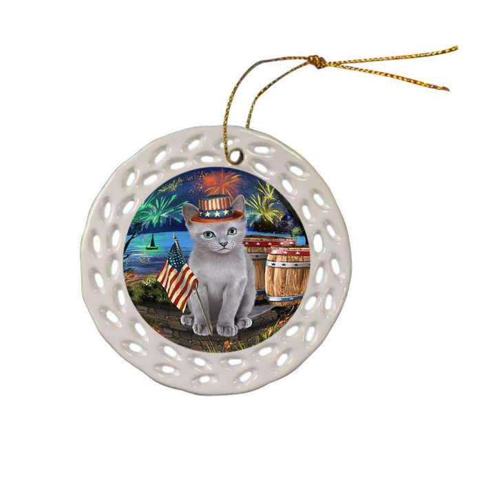 4th of July Independence Day Firework Russian Blue Cat Ceramic Doily Ornament DPOR54068