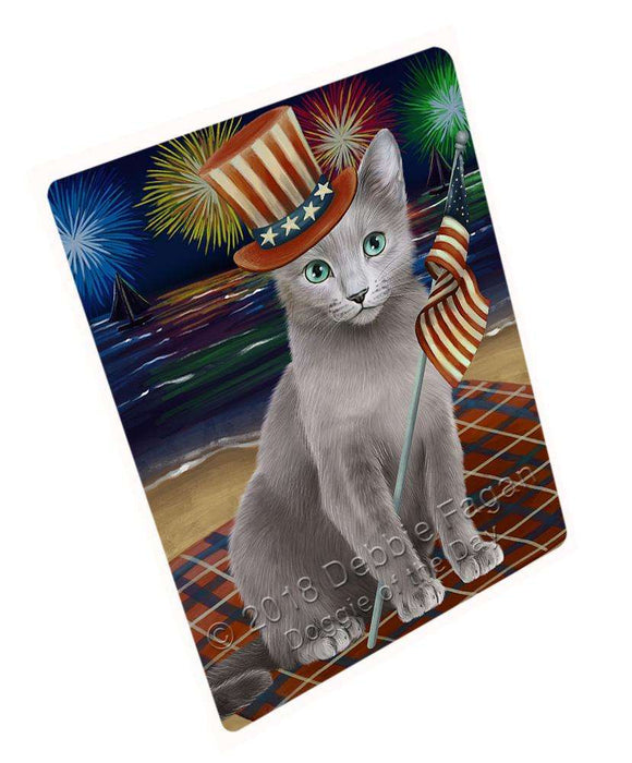 4th of July Independence Day Firework Russian Blue Cat Cutting Board C60432