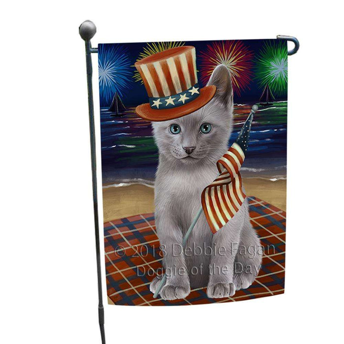 4th of July Independence Day Firework Russian Blue Cat Garden Flag GFLG52060