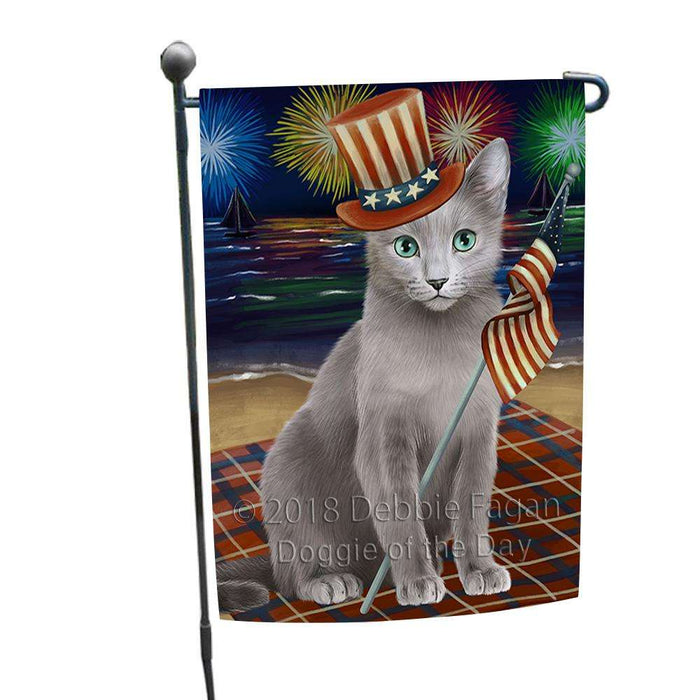 4th of July Independence Day Firework Russian Blue Cat Garden Flag GFLG52396