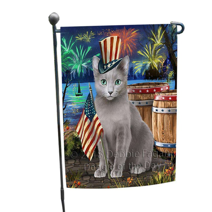 4th of July Independence Day Firework Russian Blue Cat Garden Flag GFLG54129