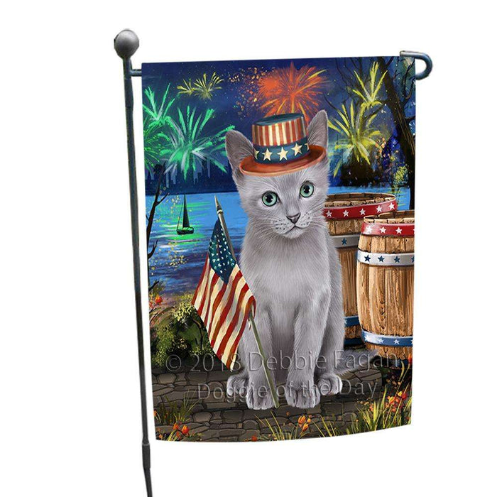 4th of July Independence Day Firework Russian Blue Cat Garden Flag GFLG54130