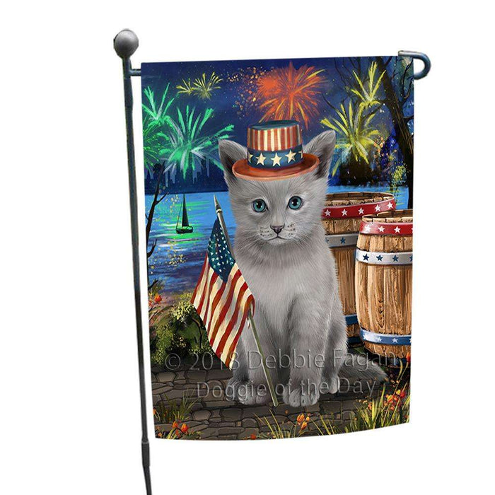 4th of July Independence Day Firework Russian Blue Cat Garden Flag GFLG54131