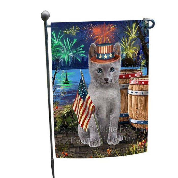 4th of July Independence Day Firework Russian Blue Cat Garden Flag GFLG54132