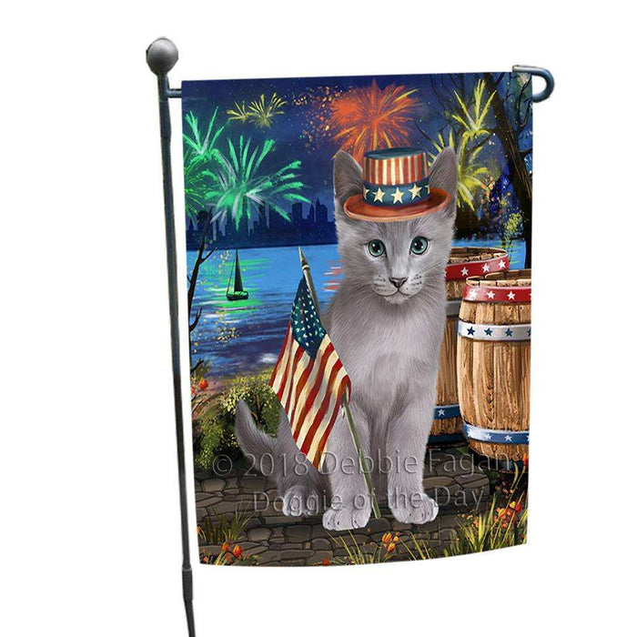 4th of July Independence Day Firework Russian Blue Cat Garden Flag GFLG54133