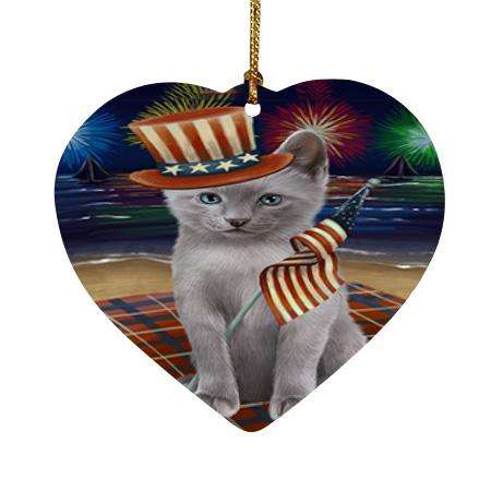 4th of July Independence Day Firework Russian Blue Cat Heart Christmas Ornament HPOR52453