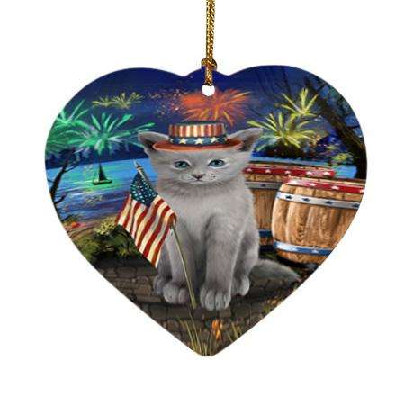 4th of July Independence Day Firework Russian Blue Cat Heart Christmas Ornament HPOR54069