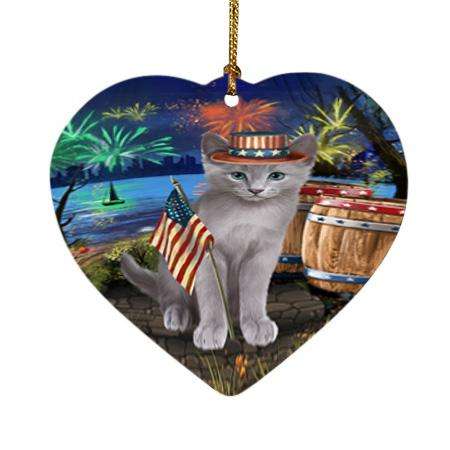4th of July Independence Day Firework Russian Blue Cat Heart Christmas Ornament HPOR54071