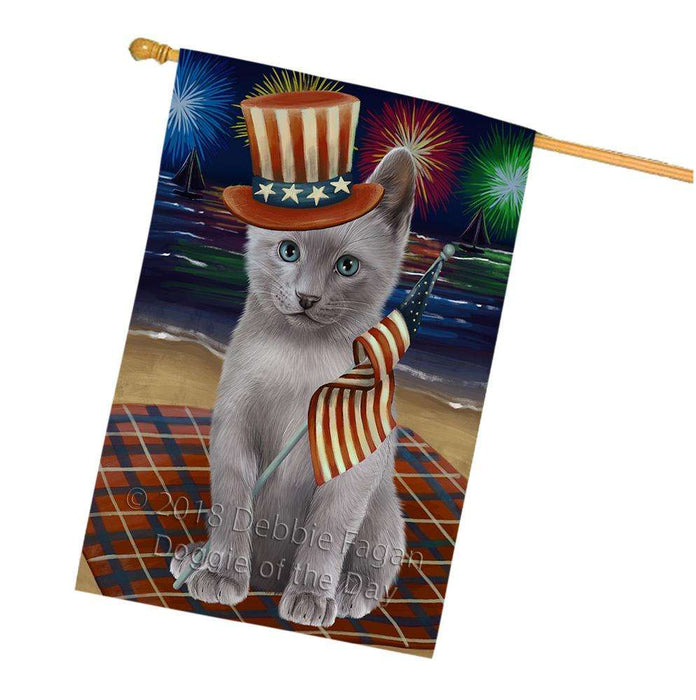 4th of July Independence Day Firework Russian Blue Cat House Flag FLG52196