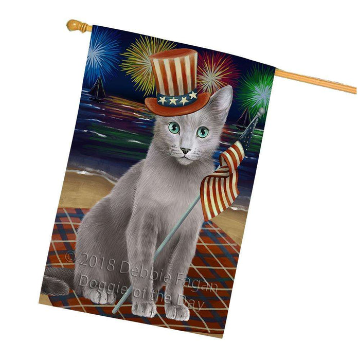 4th of July Independence Day Firework Russian Blue Cat House Flag FLG52532