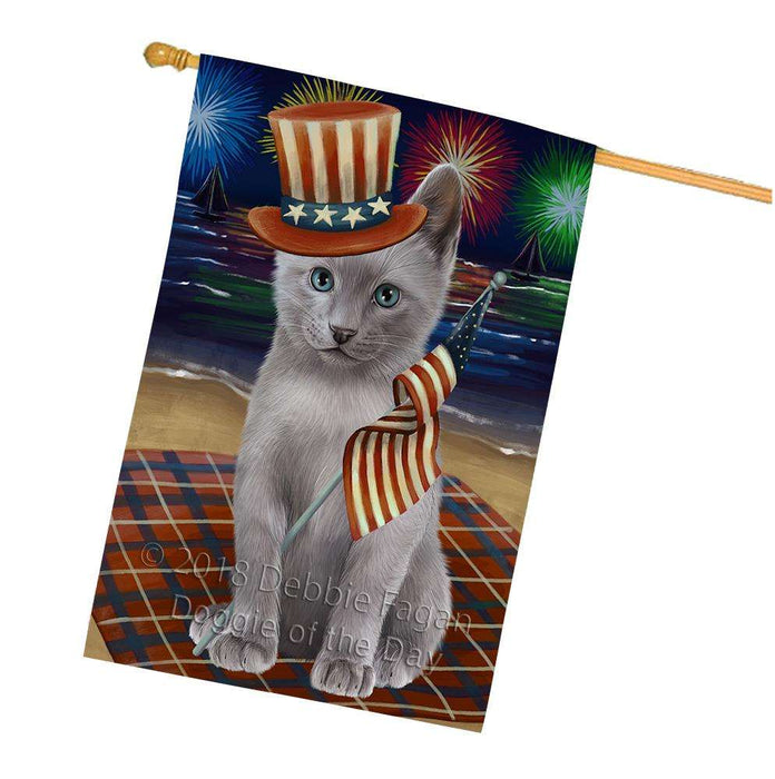 4th of July Independence Day Firework Russian Blue Cat House Flag FLG52534