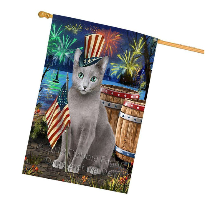 4th of July Independence Day Firework Russian Blue Cat House Flag FLG54265