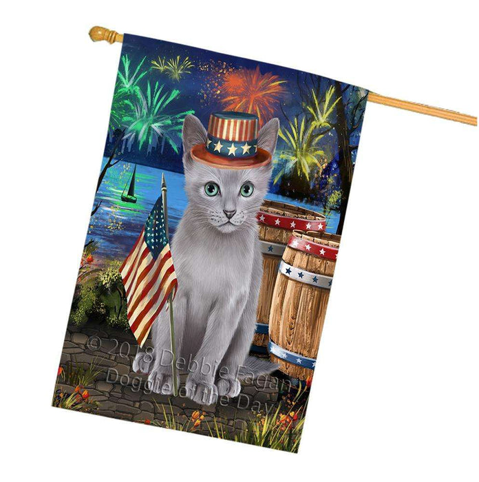 4th of July Independence Day Firework Russian Blue Cat House Flag FLG54266