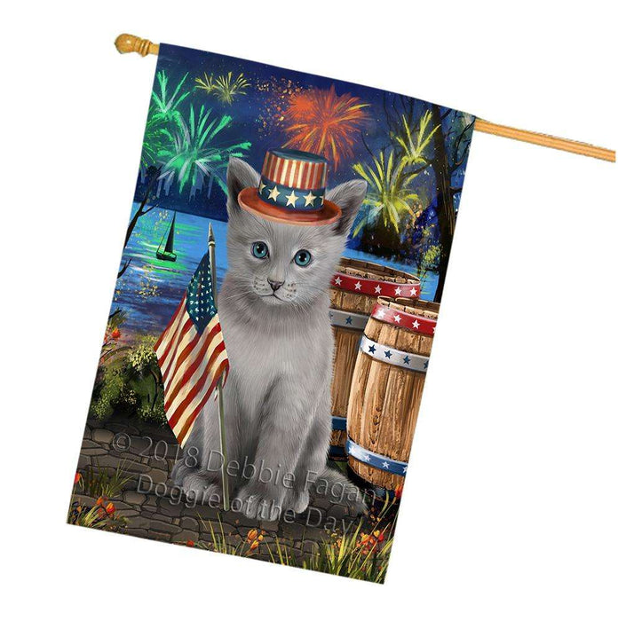 4th of July Independence Day Firework Russian Blue Cat House Flag FLG54267