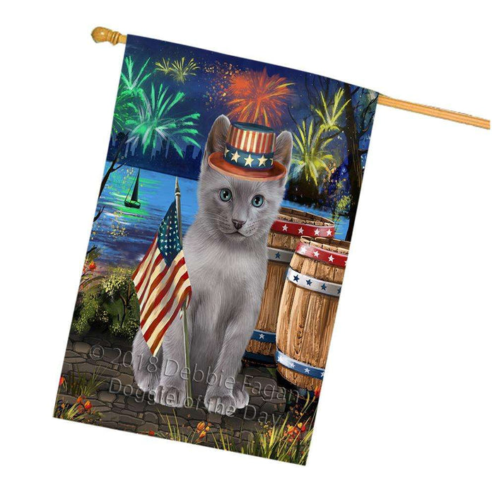 4th of July Independence Day Firework Russian Blue Cat House Flag FLG54268