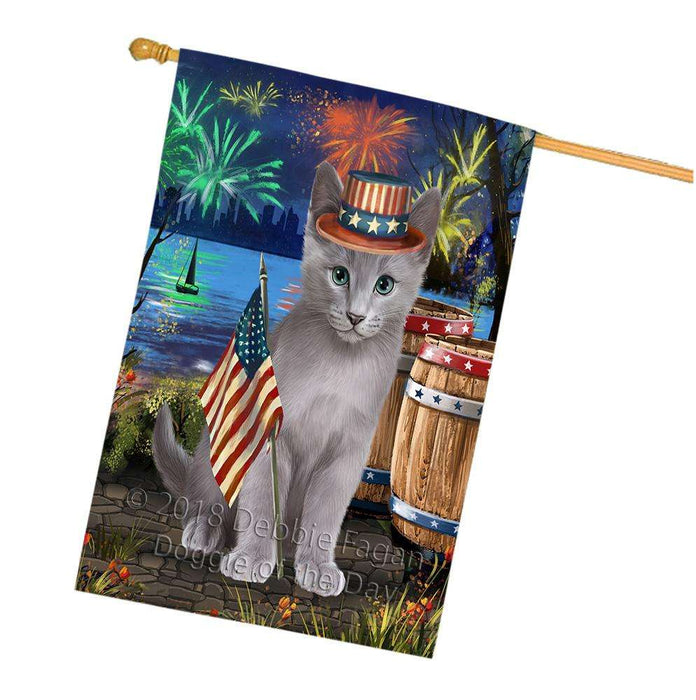 4th of July Independence Day Firework Russian Blue Cat House Flag FLG54269