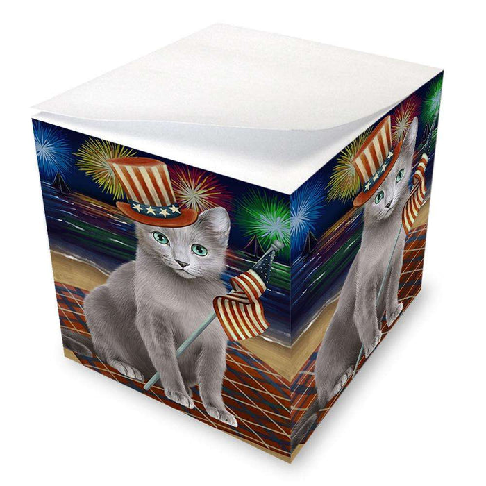 4th of July Independence Day Firework Russian Blue Cat Note Cube NOC52061