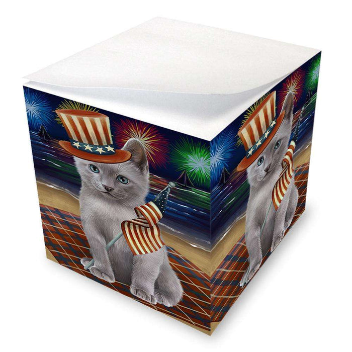 4th of July Independence Day Firework Russian Blue Cat Note Cube NOC52063