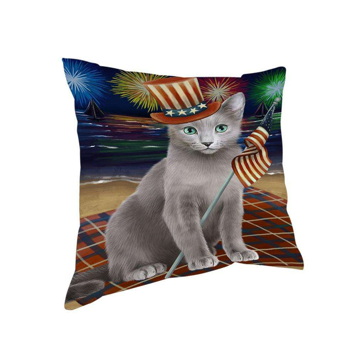 4th of July Independence Day Firework Russian Blue Cat Pillow PIL64608