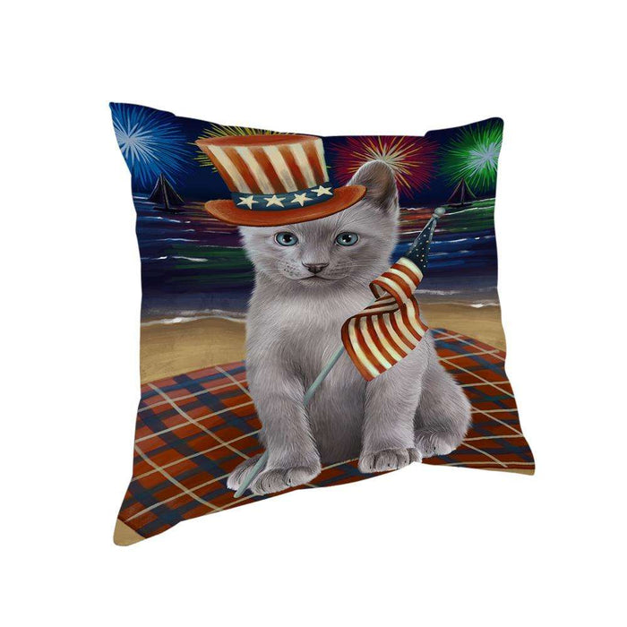 4th of July Independence Day Firework Russian Blue Cat Pillow PIL64616