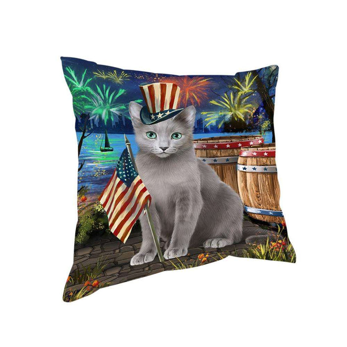 4th of July Independence Day Firework Russian Blue Cat Pillow PIL72892