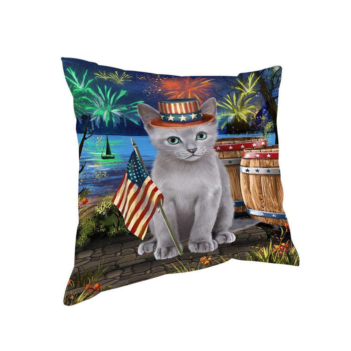 4th of July Independence Day Firework Russian Blue Cat Pillow PIL72896