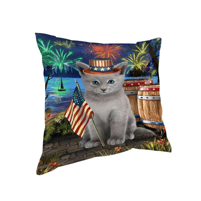4th of July Independence Day Firework Russian Blue Cat Pillow PIL72900