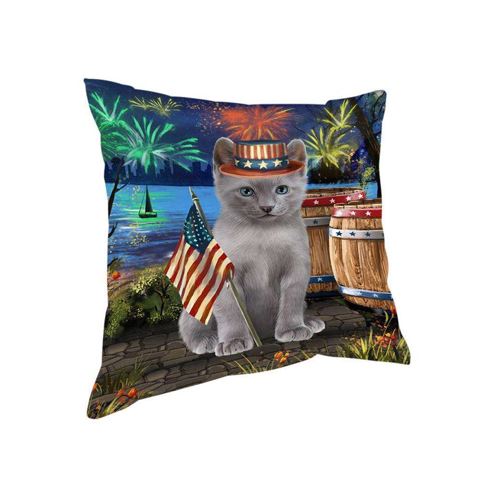 4th of July Independence Day Firework Russian Blue Cat Pillow PIL72904