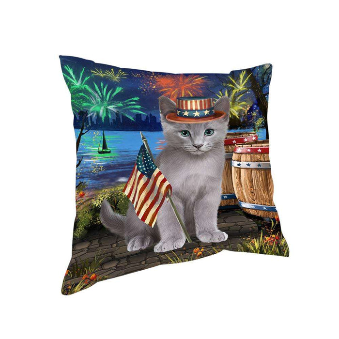 4th of July Independence Day Firework Russian Blue Cat Pillow PIL72908