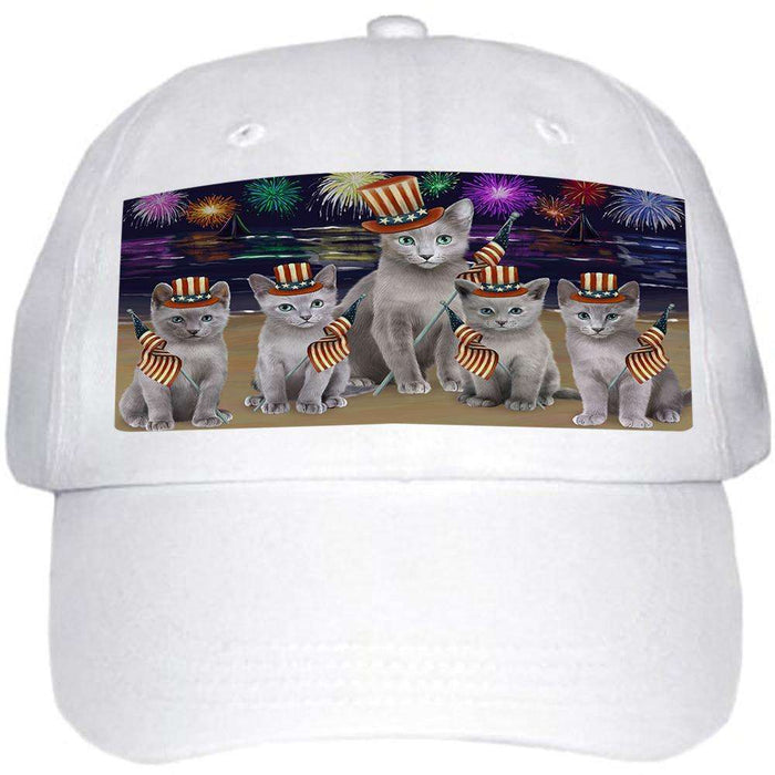 4th of July Independence Day Firework Russian Blue Cats Ball Hat Cap HAT60075