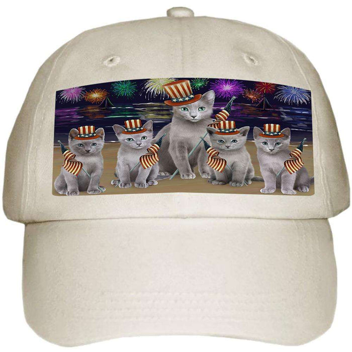 4th of July Independence Day Firework Russian Blue Cats Ball Hat Cap HAT60075